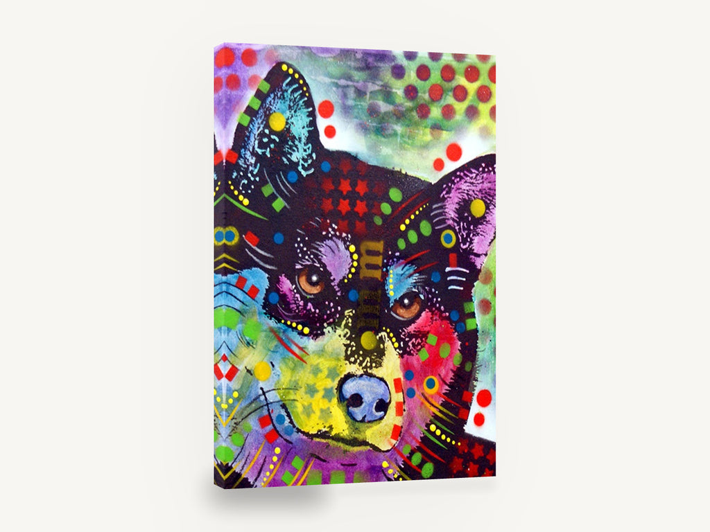Confetti Shiba Pop, colourful pop art shiba inu portrait, animal canvas wall art print ready to hang