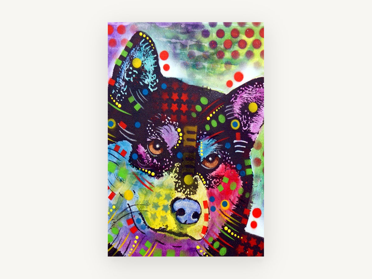 Confetti Shiba Pop, colourful pop art shiba inu portrait, animal canvas wall art print, front view