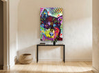 Confetti Shiba Pop animal canvas print on the wall of a hallway