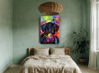 Neon Pop Labrador animal canvas print on the wall of a bedroom