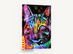 Neon Splash Cat, colourful pop art cat portrait, animal canvas wall art print ready to hang