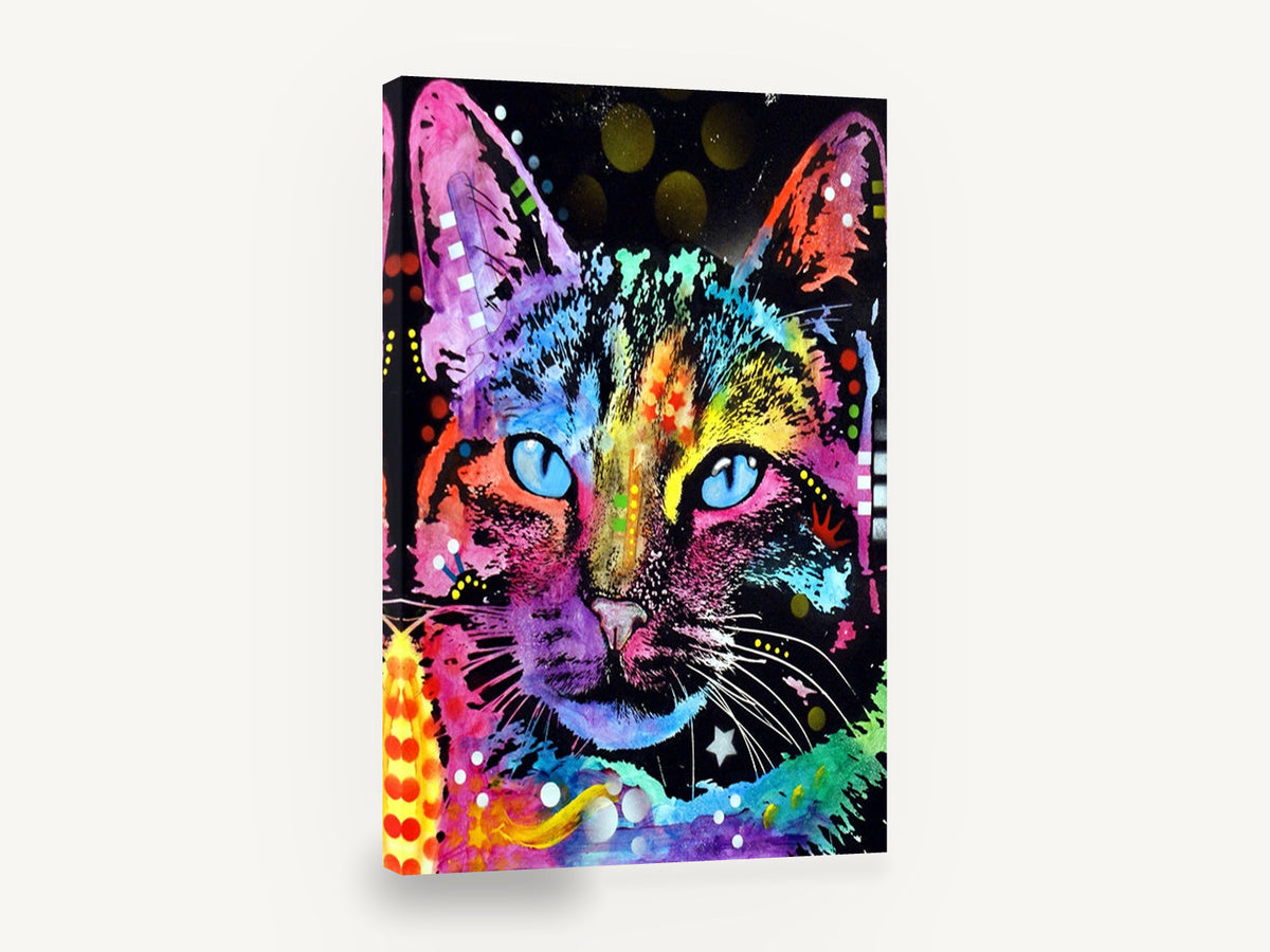 Neon Splash Cat, colourful pop art cat portrait, animal canvas wall art print ready to hang