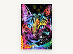 Neon Splash Cat, colourful pop art cat portrait, animal canvas wall art print, front view