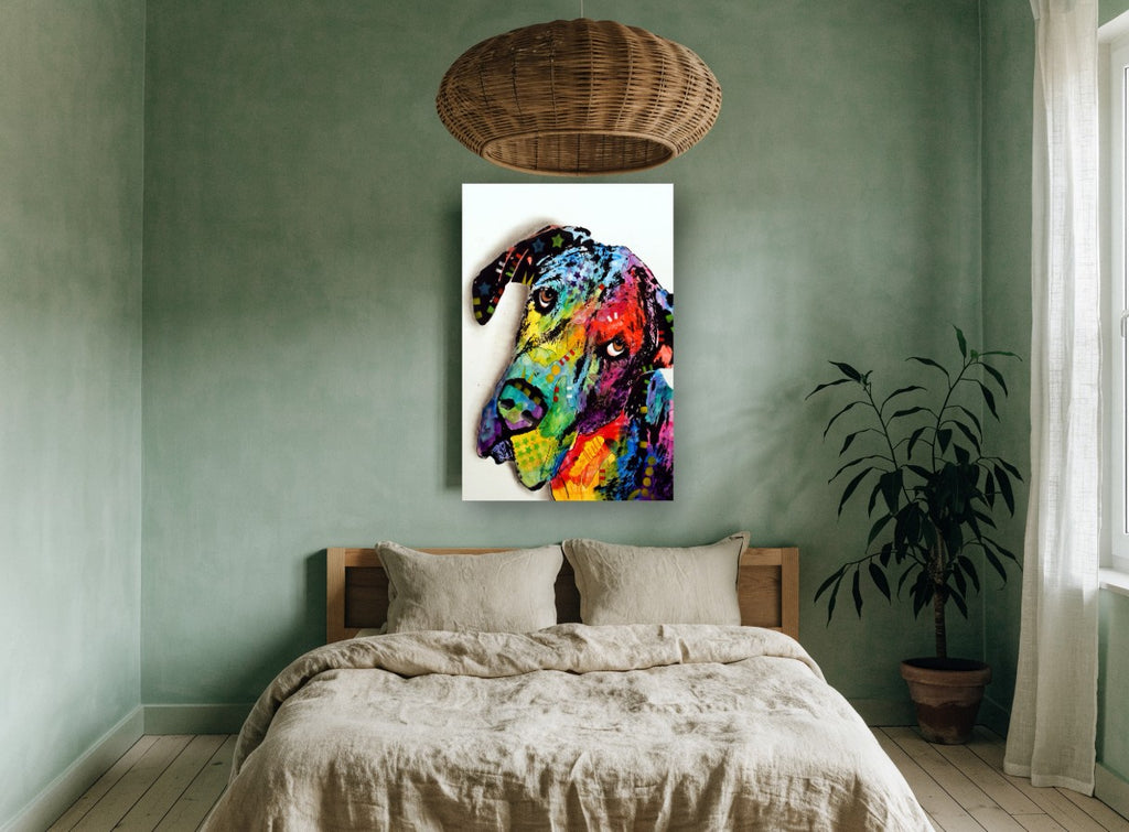 Tilted Head Pop Dane animal canvas print on the wall of a bedroom