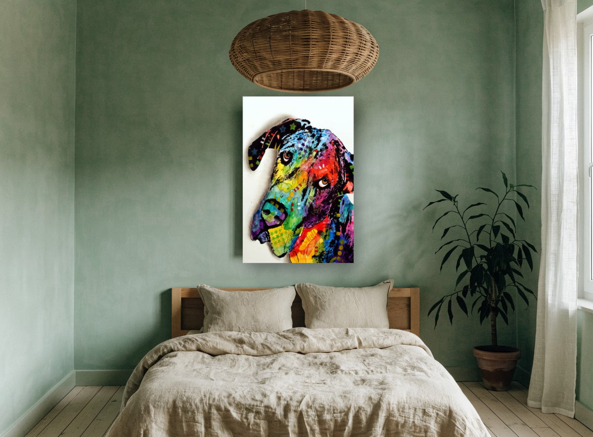 Tilted Head Pop Dane animal canvas print on the wall of a bedroom