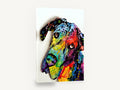 Tilted Head Pop Dane, colourful great dane pop art portrait, animal canvas wall art print ready to hang