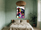 Rainbow Boxer Gaze animal canvas print on the wall of a bedroom