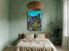 Neon Tabby Pop animal canvas print on the wall of a bedroom