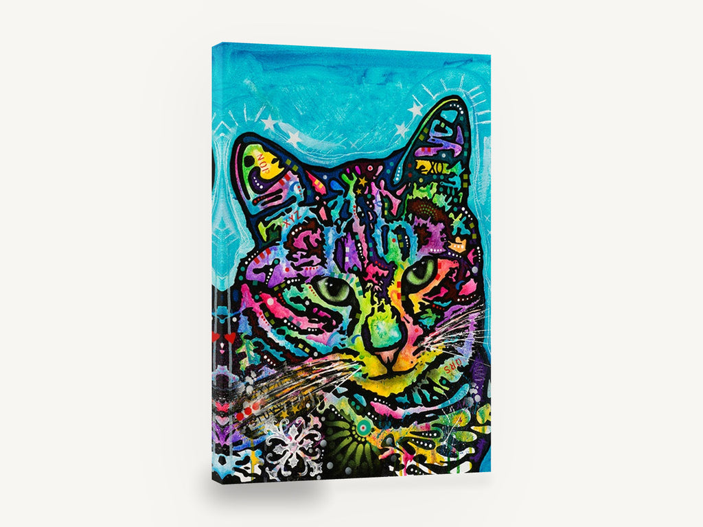 Neon Tabby Pop, colourful pop art cat illustration, animal canvas wall art print ready to hang