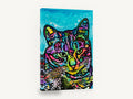 Neon Tabby Pop, colourful pop art cat illustration, animal canvas wall art print ready to hang
