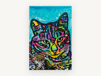 Neon Tabby Pop, colourful pop art cat illustration, animal canvas wall art print, front view