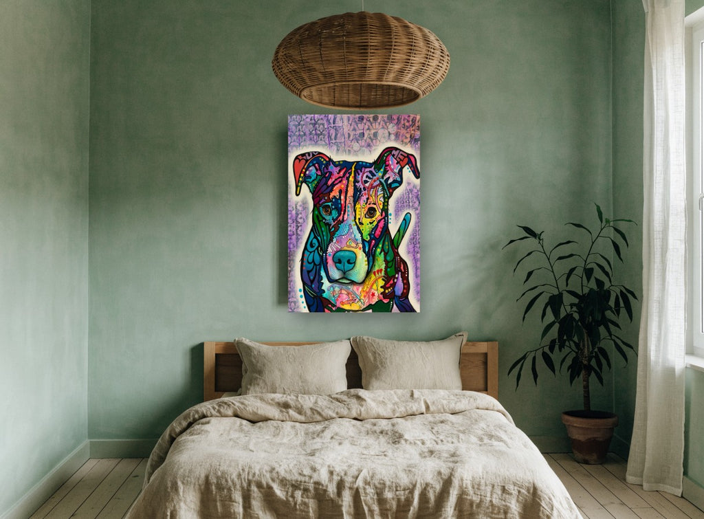 Luv Me Pop Pup animal canvas print on the wall of a bedroom