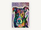 Luv Me Pop Pup, colourful pit bull pop art portrait, animal canvas wall art print, front view