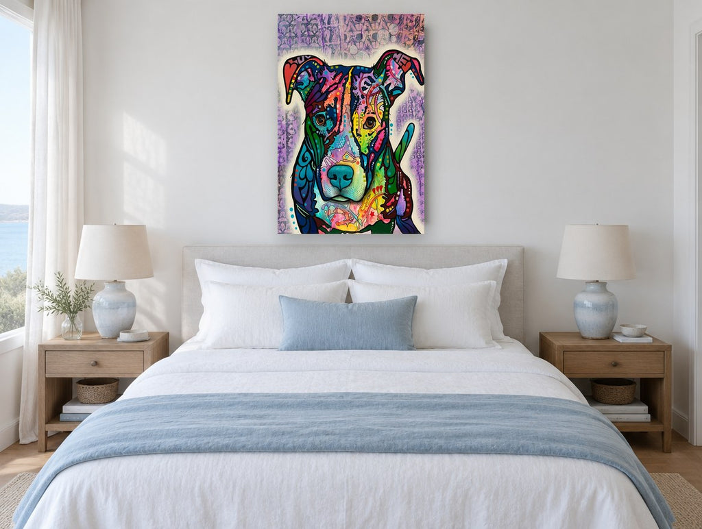 Luv Me Pop Pup animal canvas print on the wall of a bedroom