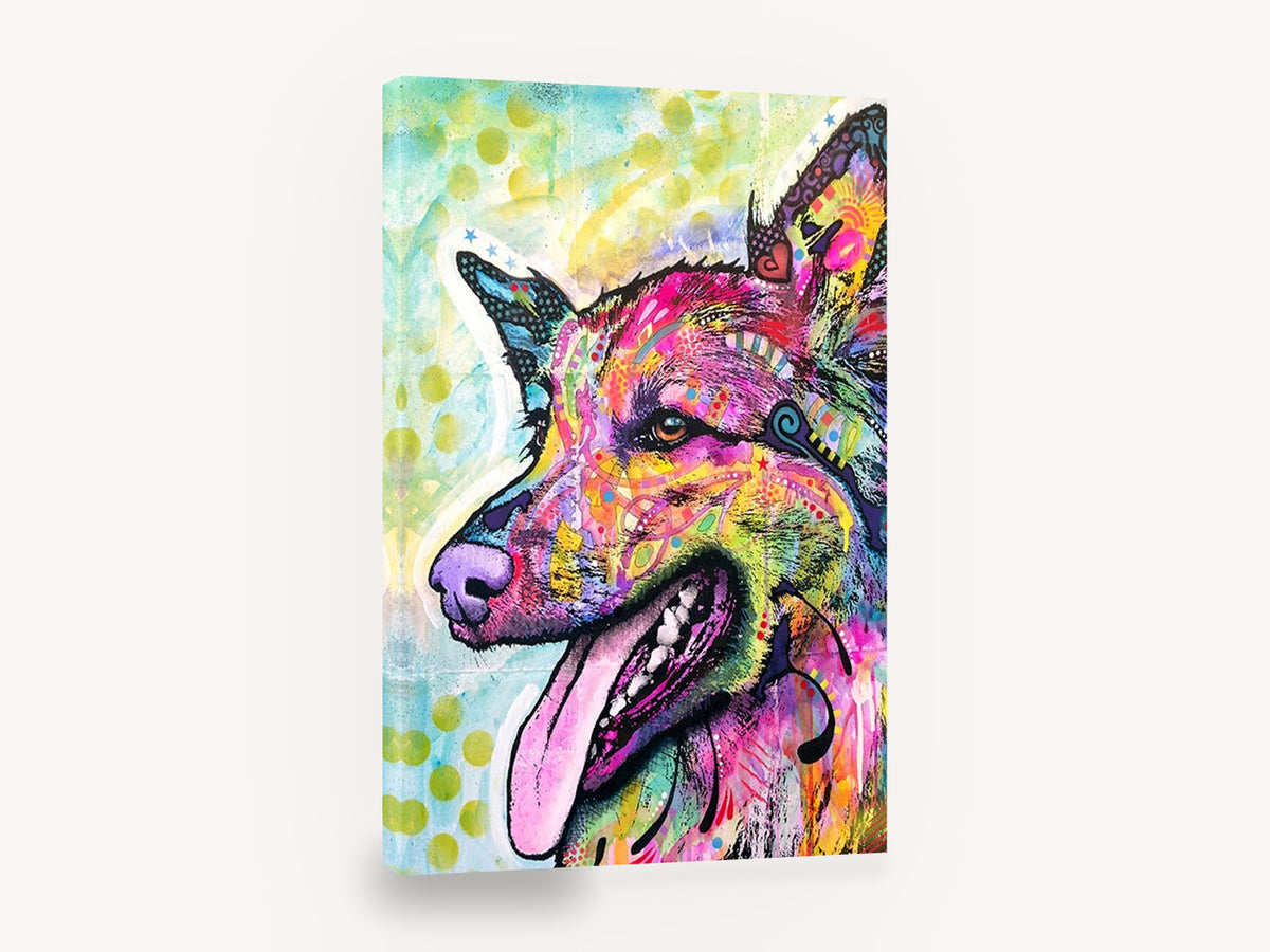 Rainbow Shepherd Pop, colourful pop art dog portrait, animal canvas wall art print ready to hang