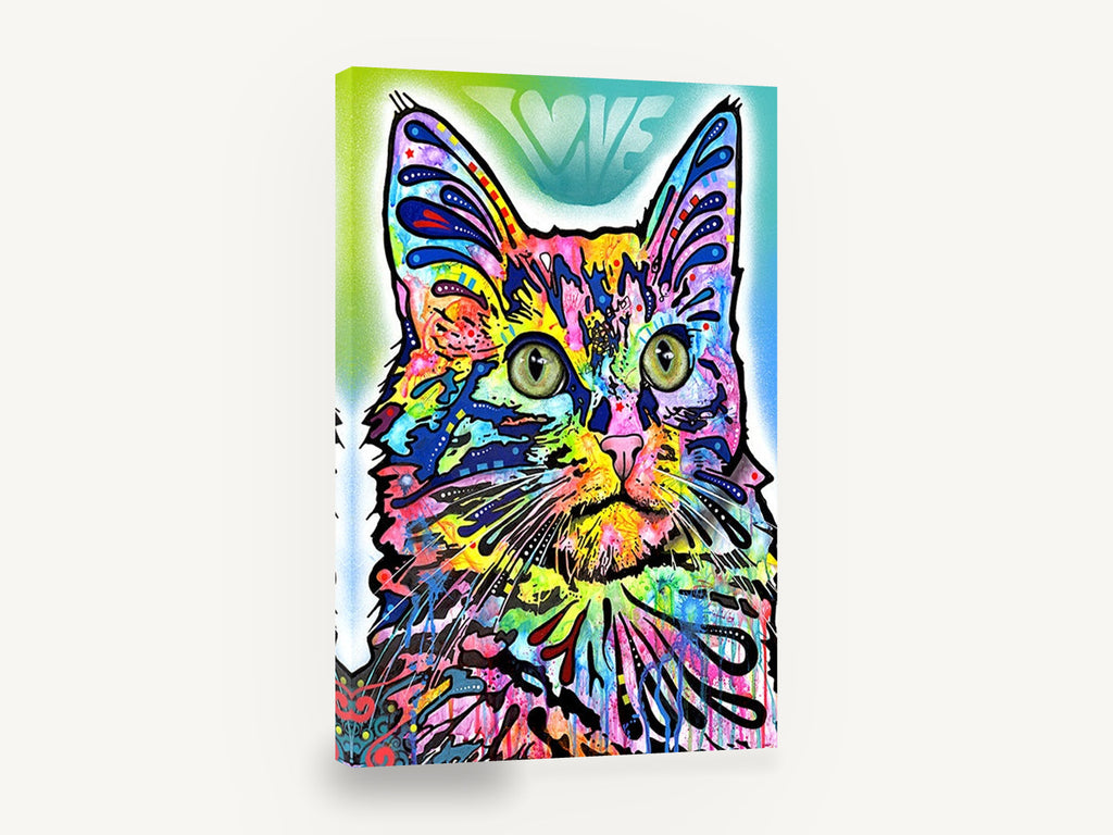 Technicolour Love Cat, colourful pop art cat portrait, animal canvas wall art print ready to hang