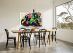 Neon Boxer in Profile animal canvas print on the wall of a dining room