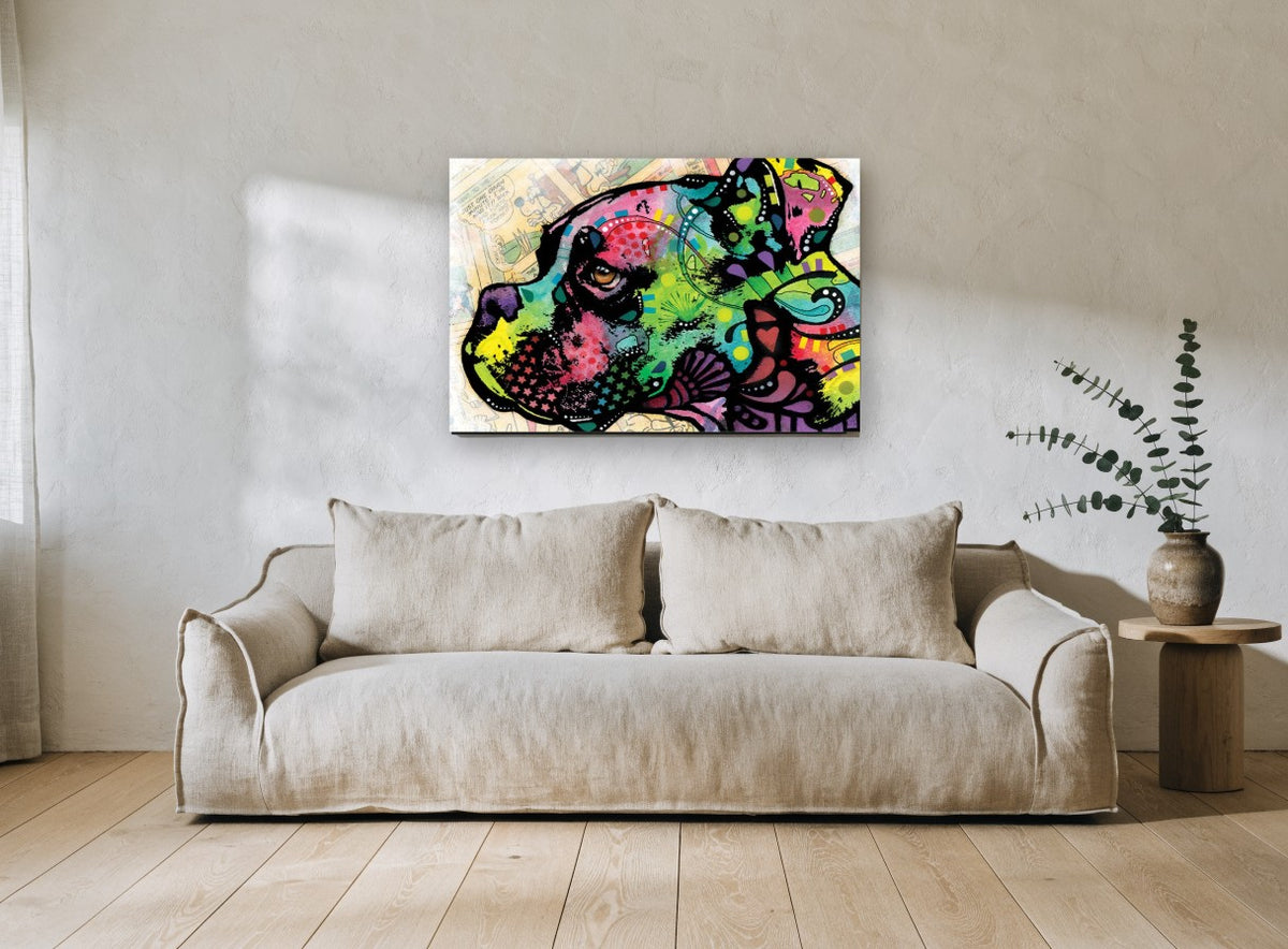 Neon Boxer in Profile animal canvas print on the wall of a living room