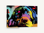 Neon Lab Daydream, colourful pop art labrador illustration, animal canvas wall art print ready to hang
