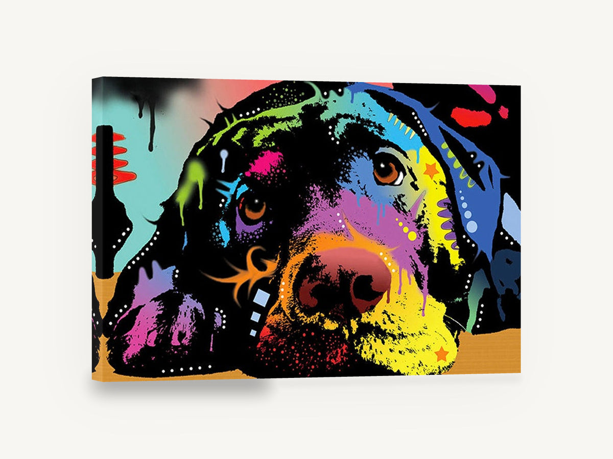 Neon Lab Daydream, colourful pop art labrador illustration, animal canvas wall art print ready to hang