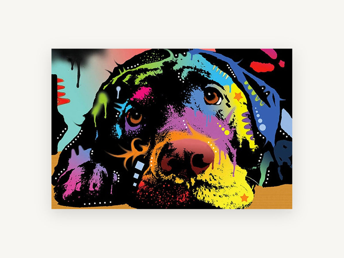 Neon Lab Daydream, colourful pop art labrador illustration, animal canvas wall art print, front view