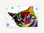 Polka Dot Pop Cat, colourful pop art cat illustration, animal canvas wall art print, front view