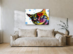 Polka Dot Pop Cat animal canvas print on the wall of a living room