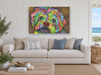 Rainbow Shih Tzu Gaze animal canvas print on the wall of a beach house living room