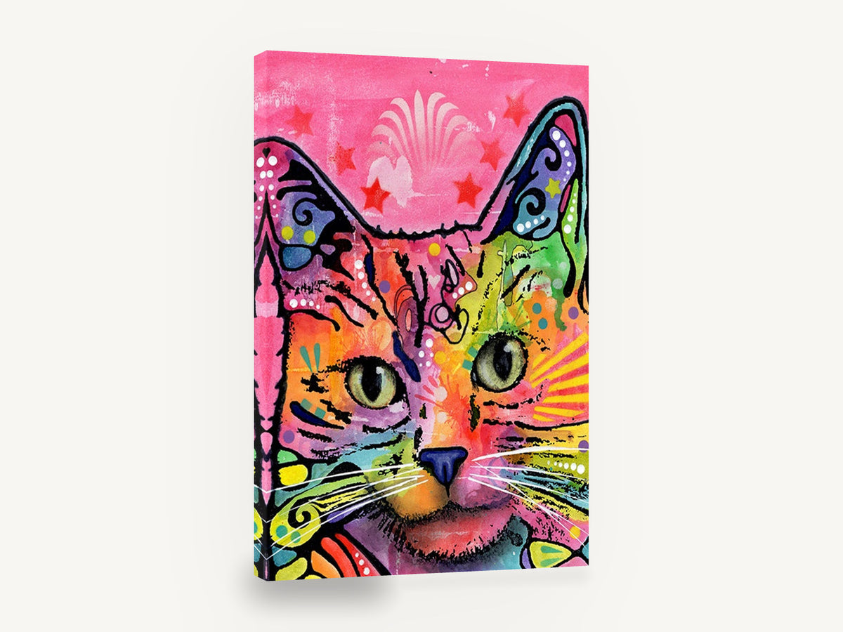 Neon Tabby Pop, colourful pop art cat illustration, animal canvas wall art print ready to hang