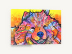Smiling Rainbow Pup, colourful pop art dog portrait, animal canvas wall art print ready to hang
