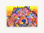 Smiling Rainbow Pup, colourful pop art dog portrait, animal canvas wall art print, front view