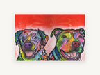 Two Bright Pups, colourful pop art dog portrait, animal canvas wall art print, front view