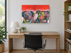 Two Bright Pups animal canvas print on the wall of a study