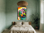 Rainbow Pop Pup animal canvas print on the wall of a bedroom