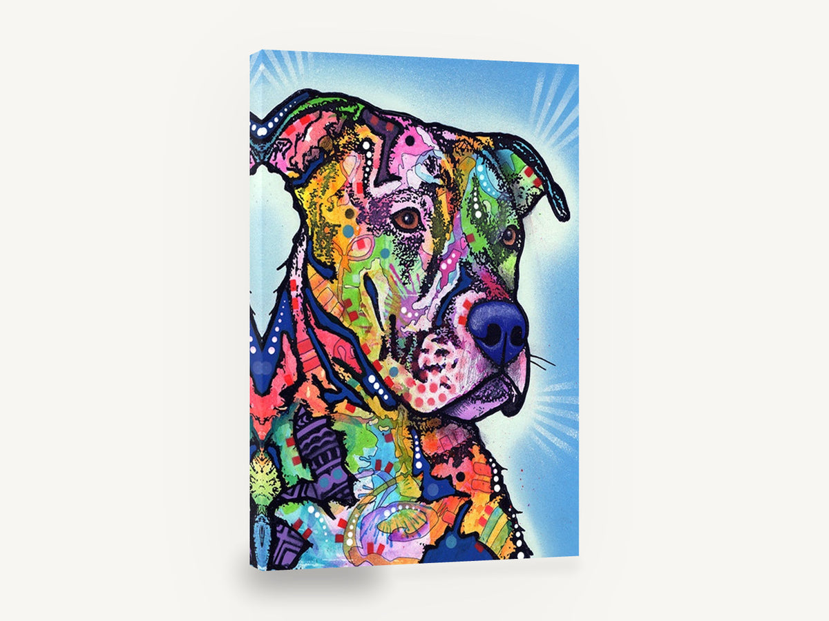 Sunburst Mosaic Pit Bull, colourful pop art pit bull portrait, animal canvas wall art print ready to hang