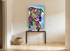 Sunburst Mosaic Pit Bull animal canvas print on the wall of a hallway