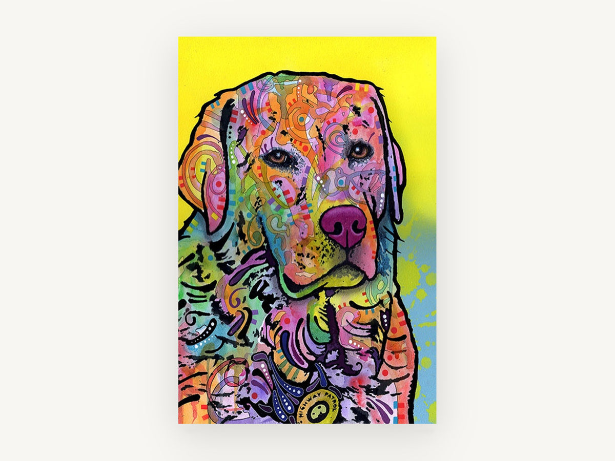 Neon Retriever Portrait, colourful pop art retriever portrait, animal canvas wall art print, front view