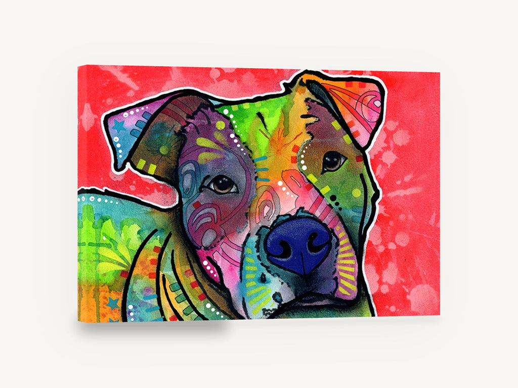 Rainbow Pit Bull Tilt, colourful pop art dog portrait, animal canvas wall art print ready to hang