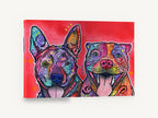 Two Happy Pups in Colour, colourful pop art dog portrait, animal canvas wall art print ready to hang