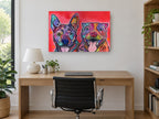 Two Happy Pups in Colour animal canvas print on the wall of a study