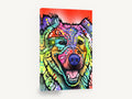 Rainbow Smiling Dog, colourful pop art dog portrait, animal canvas wall art print ready to hang