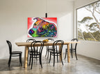 Rainbow Pit Bull Gaze animal canvas print on the wall of a dining room
