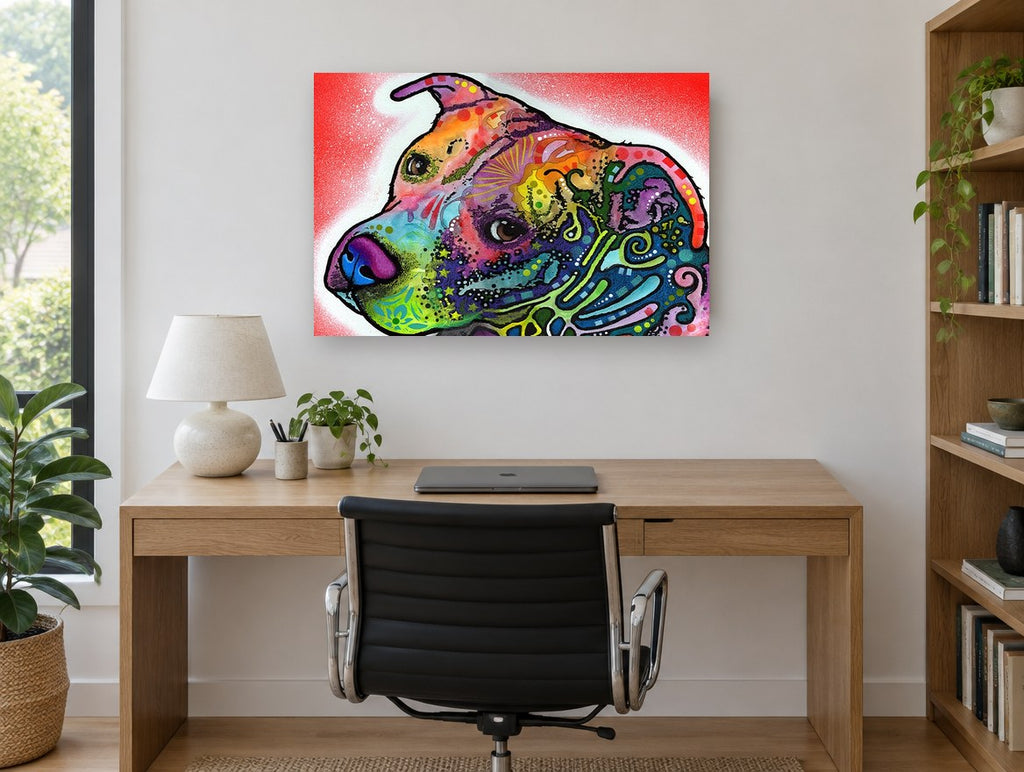 Rainbow Pit Bull Gaze animal canvas print on the wall of a study
