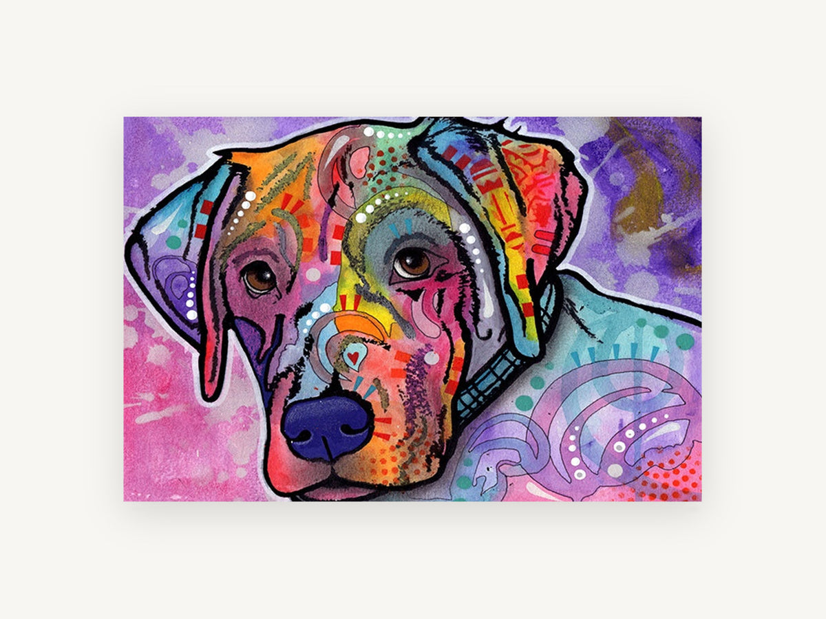Rainbow Pup Portrait, colourful pop art dog portrait, animal canvas wall art print, front view
