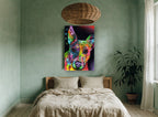 Neon Pop Pup animal canvas print on the wall of a bedroom