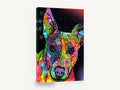 Neon Pop Pup, colourful pop art dog portrait, animal canvas wall art print ready to hang
