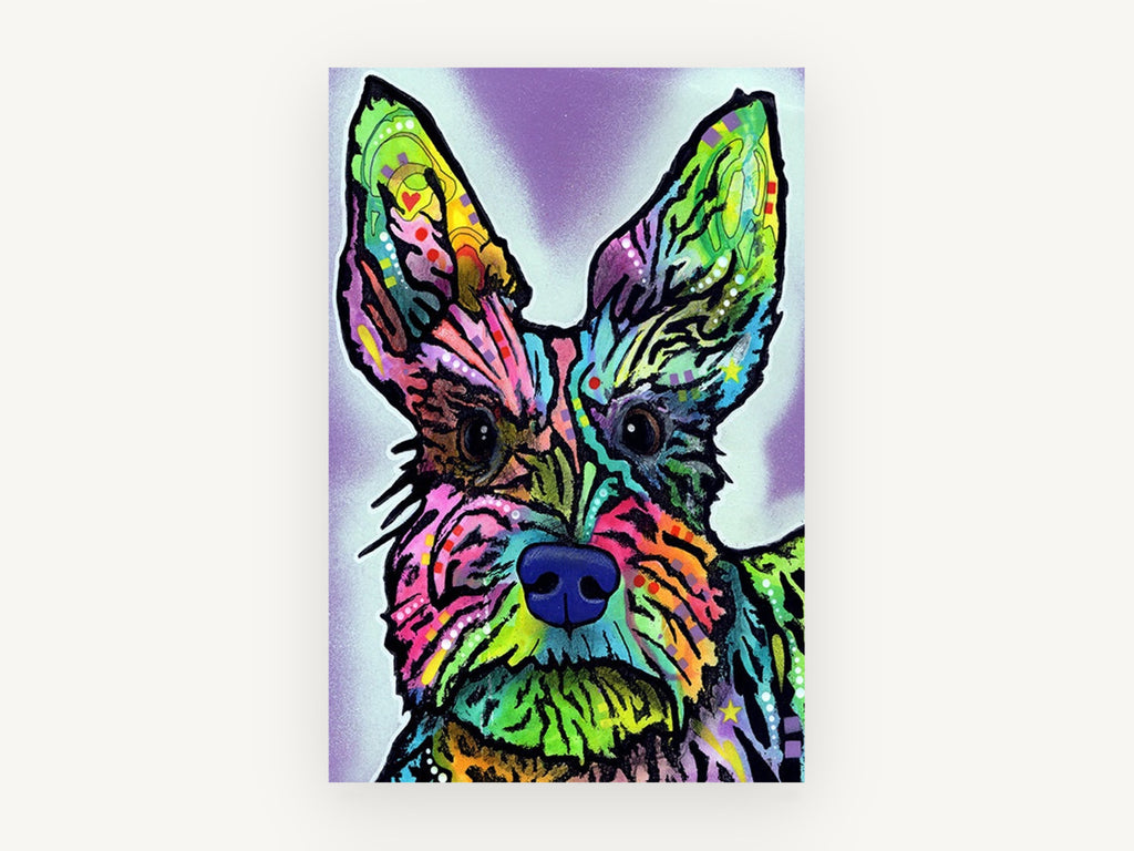 Neon Terrier Portrait, colourful pop art terrier portrait, animal canvas wall art print, front view