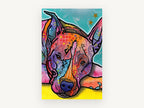Pop Art Resting Pit Bull, colourful pop art dog portrait, animal canvas wall art print, front view