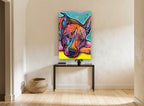 Pop Art Resting Pit Bull animal canvas print on the wall of a hallway