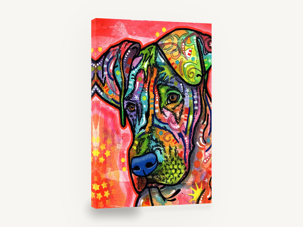 Rainbow Patchwork Hound, colourful pop art dog portrait, animal canvas wall art print ready to hang